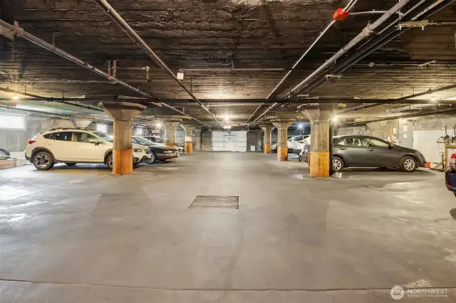 The garage, which includes parking for bikes (free) and parking for cars ($75/month). There's currently no waitlist for a garage parking spot, so if you want  a spot it's yours!