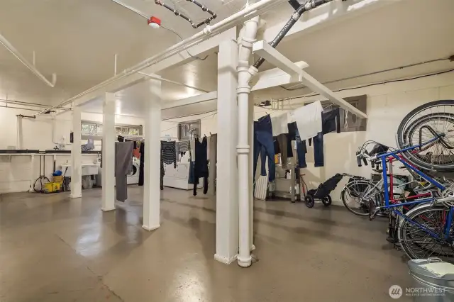 Another photo of the laundry room, which also includes drying space and bike parking.