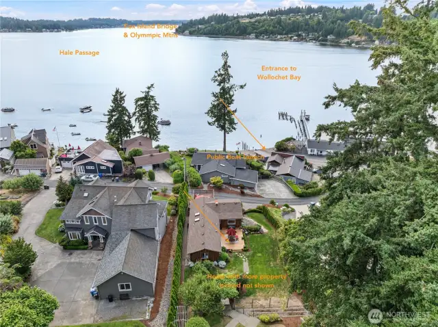 This home faces beautifully west to southwest. The .32 acre lot lives large with a length on one side of 245' and 218' on the other and 65' wide. Its easy to see here the expansive views and interesting change of waterways from Hale passage to the entrance of Wollochet Bay.
