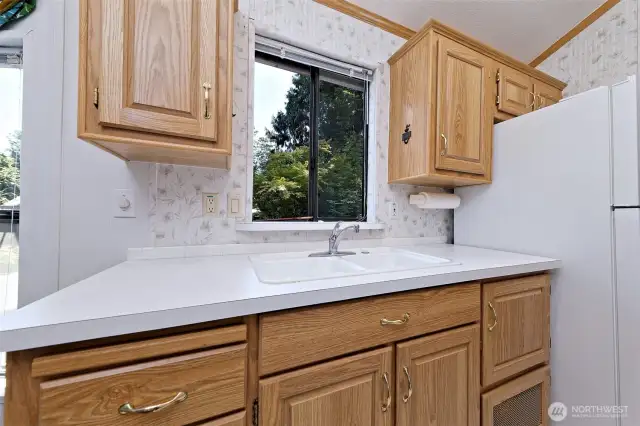 ADU kitchen sink and refridgerator.