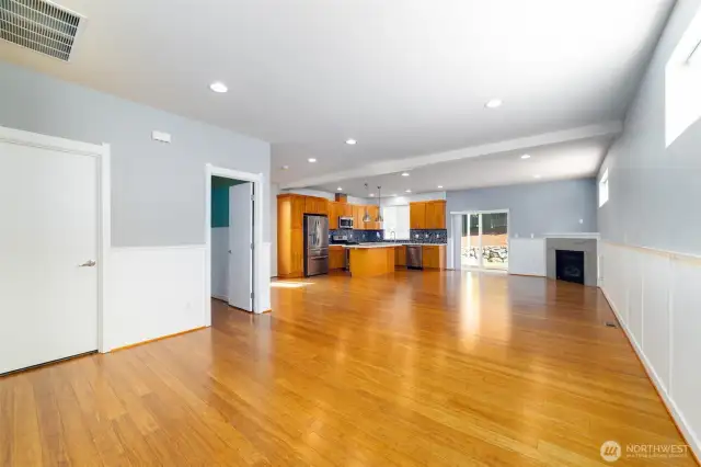 Expansive open-concept living room layout