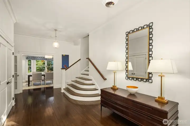 A gracious entry welcomes you into beautifully refreshed interiors that honor the home’s heritage while embracing modern luxury.