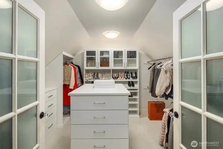 One of two spacious walk-in closets in the primary suite.