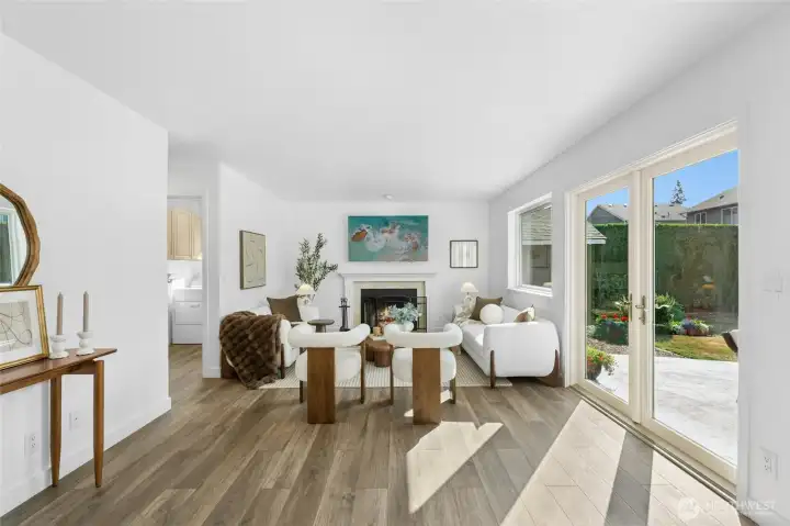 Spacious family room with French doors to back patio.