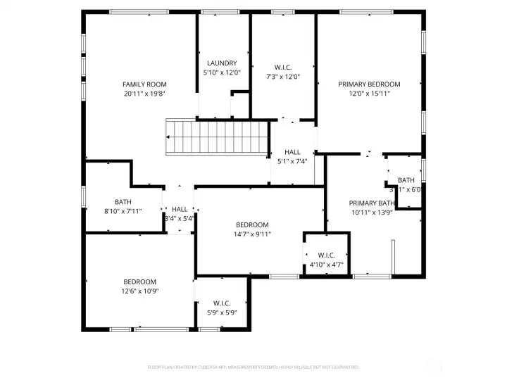 Second level floor plan with measurements.