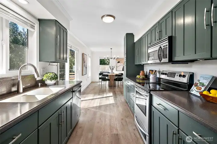 Pull out drawer features in cabinets provide great storage and functionality in the kitchen.