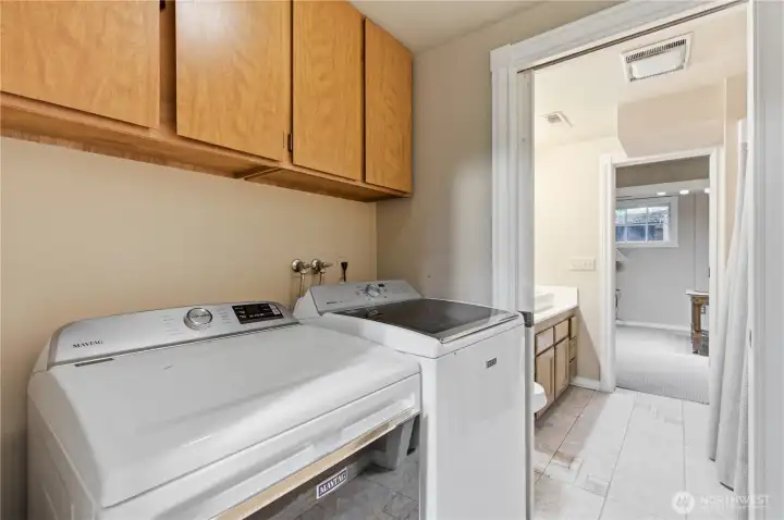 Laundry area is located on the lower level of the residence.