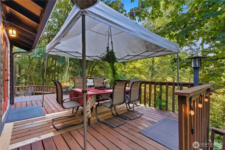 Perfect entertaining deck just off the kitchen and is surrounded by beautiful mature trees and the babbling creek below.