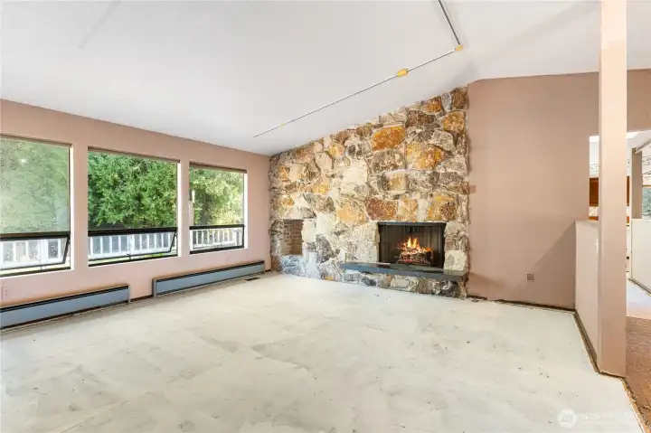 Living Room with Dramatic Fireplace