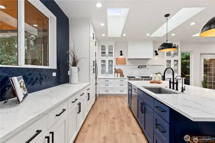 Prep station with storage cabinets throughout!