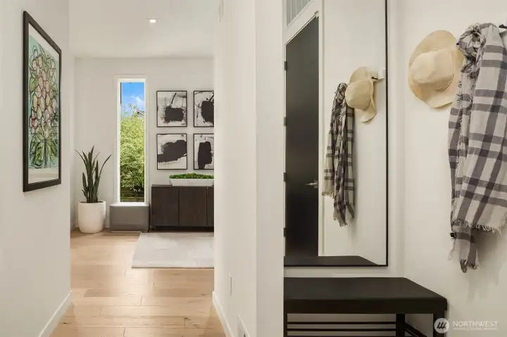 Entry off the garage, with a cubby for hanging coats