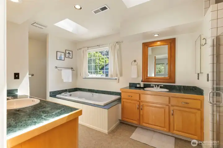 Double vanity and skylights