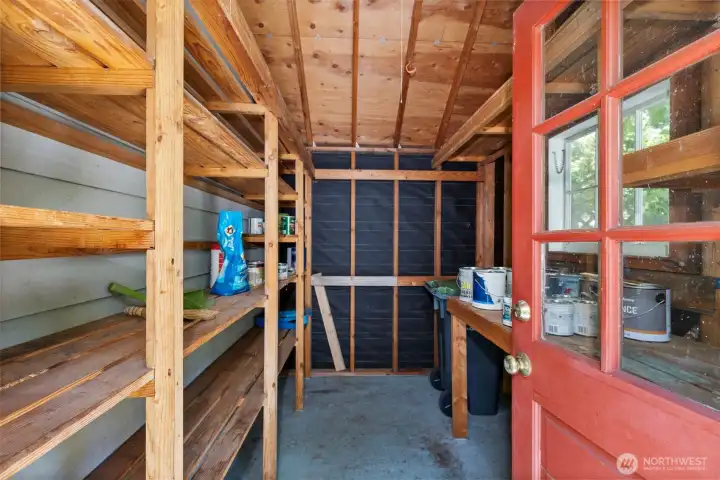 Storage space for garden tools.