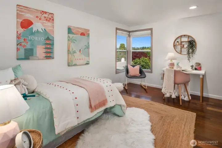 The third bedroom also located upstairs (3 on one floor) is a nice sized room with an ample closet.