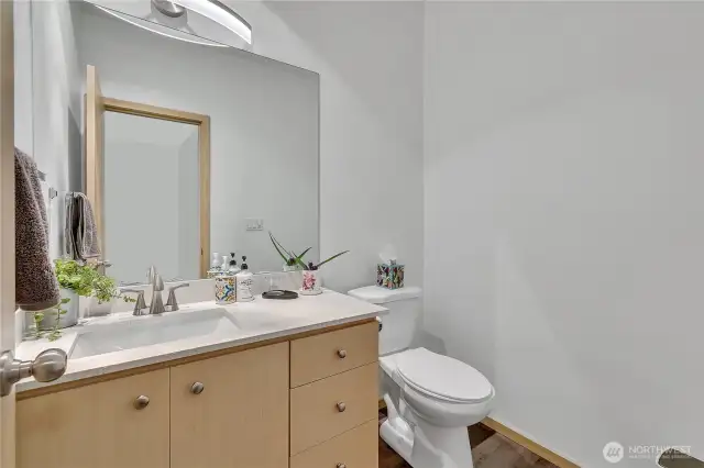 Spacious half bathroom on the main floor.