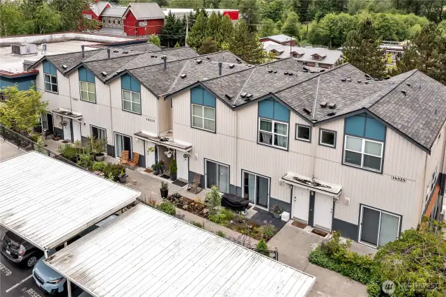 Overhead shot of the building the townhouse is in.