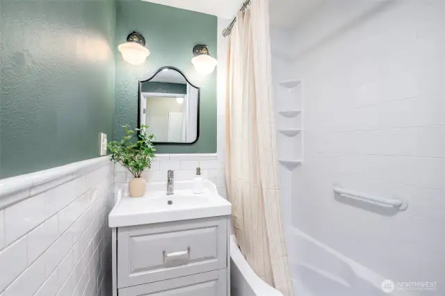 The updated full bath is lovely upstairs.