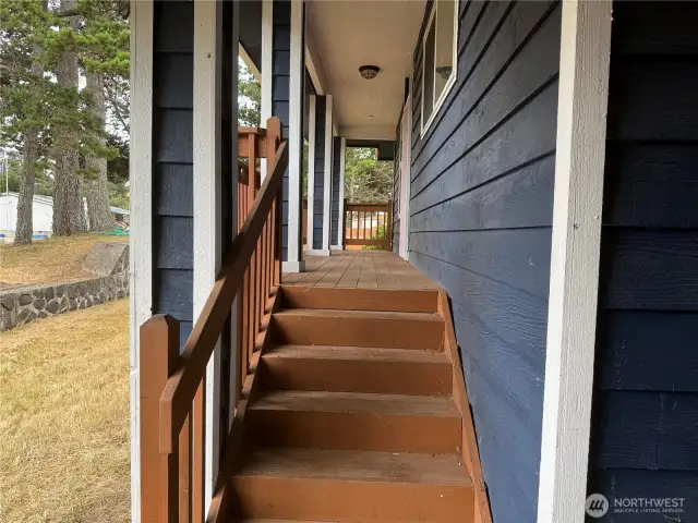Steps to the front door and deck.