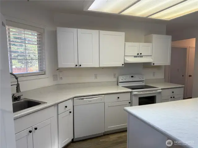Window at the sink. Lots of counter space and newer cabinets.