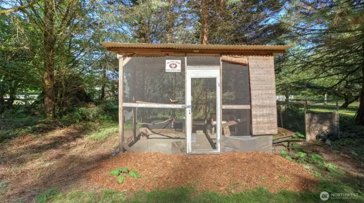 Farm-fresh living made easy with this established chicken coop.