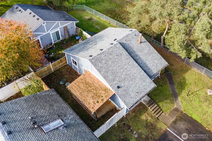 The backyard is fully fenced.