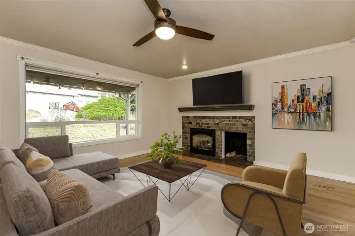 Virtually staged living room helps visualize the space and potential.