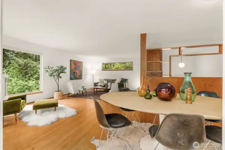 Light and bright dining and living spaces.