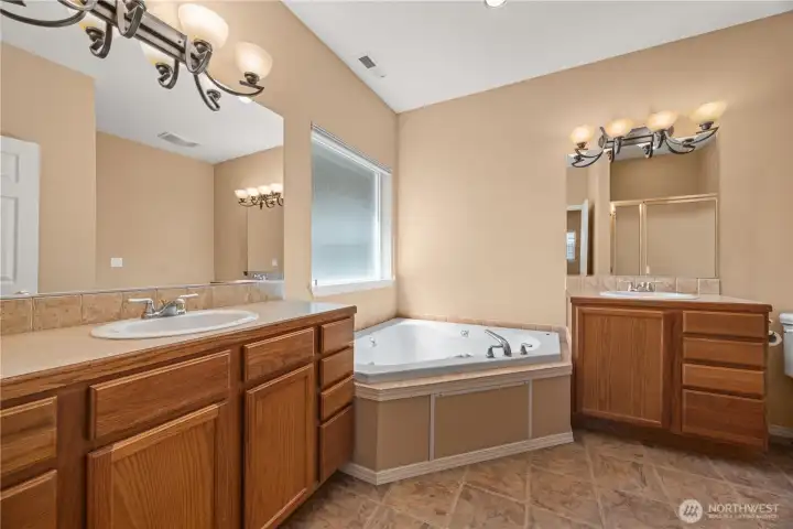 Primary Bathroom spa tub & walk in shower Primary Bathroom spa tub & walk in shower