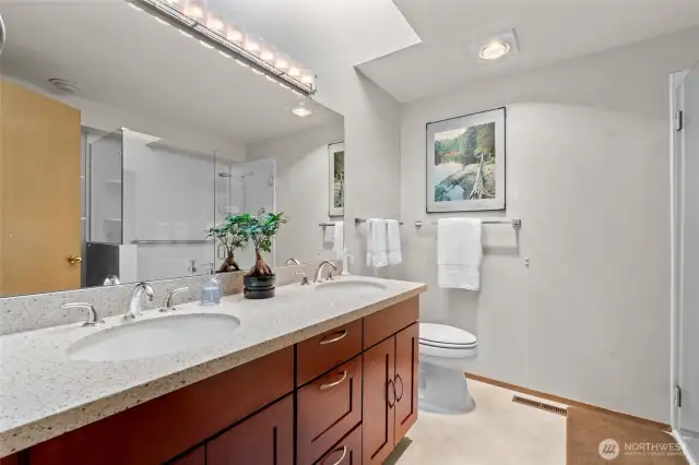 Updated primary bathroom with dual sinks