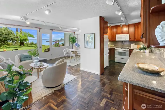 Kitchen, living and dining room are open - all enjoy the spectacular view