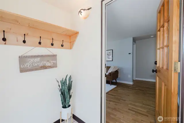 Step into a cozy mudroom ideal for Northwest living.