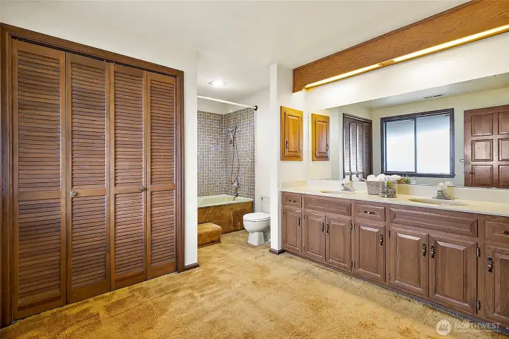 Primary bathroom before remodel simulation.