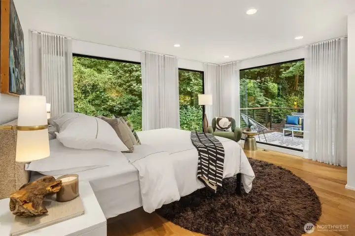 Open the window to hear the babbling brook from your primary suite