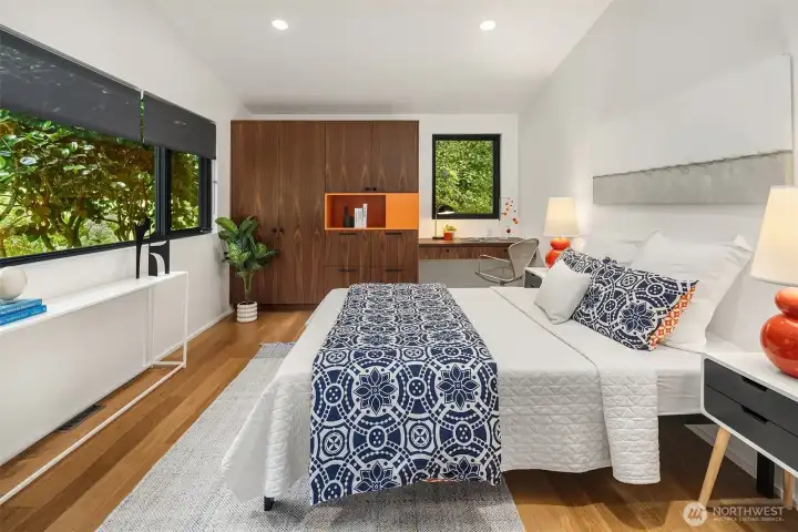 Glorious second bedroom on the main level with built-in desk