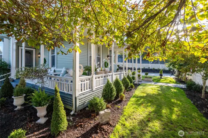 Mature shade tree graces the front garden.