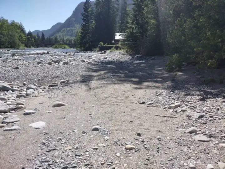 Steps from the river's edge.