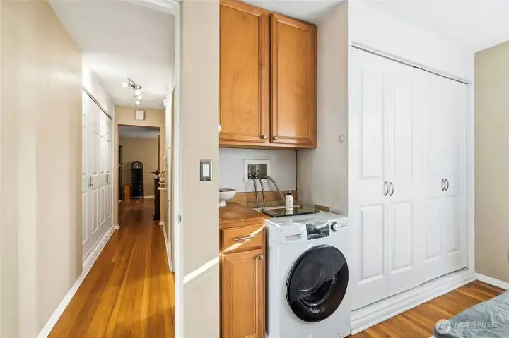 Combo washer/dryer in unit plus full size washer/dryers available in the basement