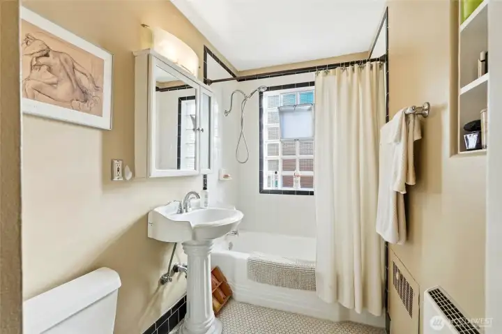 Full bath with new plumbing stack and fixtures