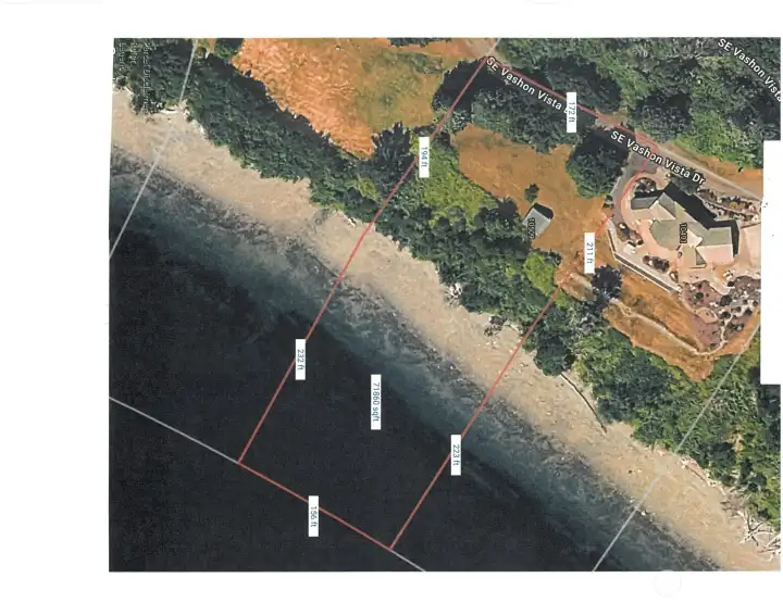 Approximatly 172 feet of waterfront.  You can see here the proeprty line goes below the tidelands.  .8 ac uplands. Approximatly  .8 ac beach and tidelands Total lot of 1.6 ac