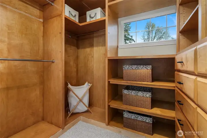 Primary walk-in closets.