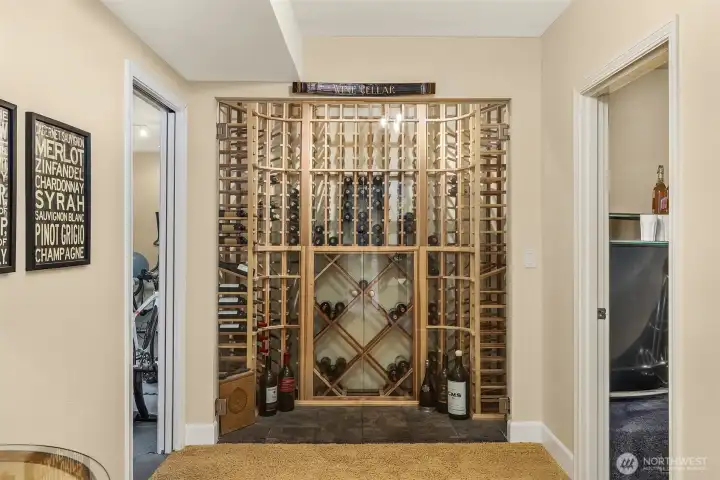 Lower level wine room.