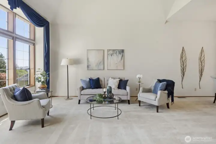 A very large family room flows seamlessly into the formal dining room, creating an ideal layout for gatherings.