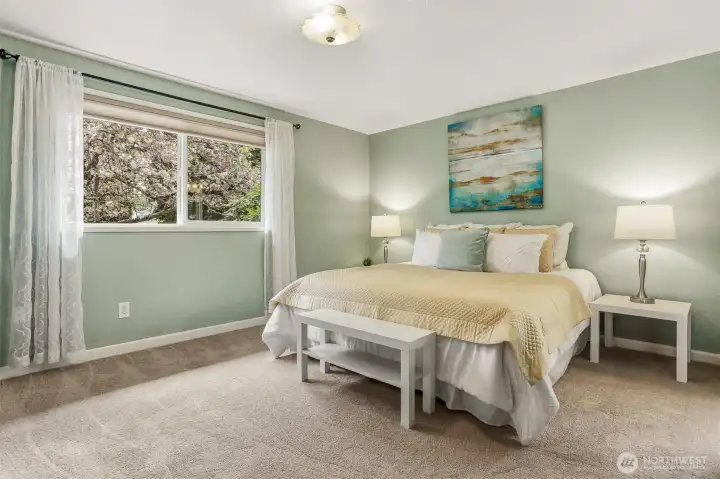 The primary bedroom is large and has it's own bathroom.