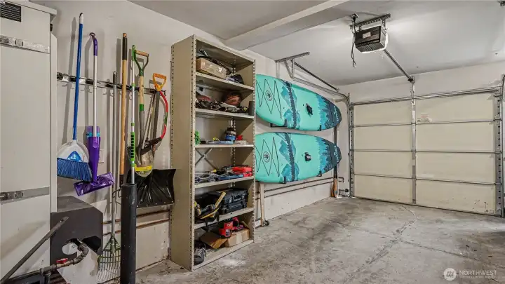 Garage with plenty of storage.