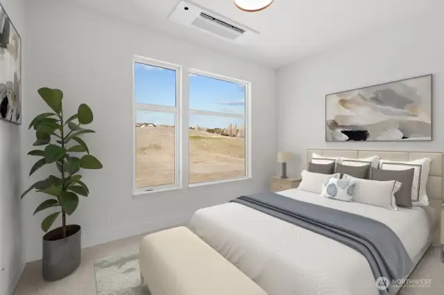 Primary bedroom shown virtually staged for design inspiration.