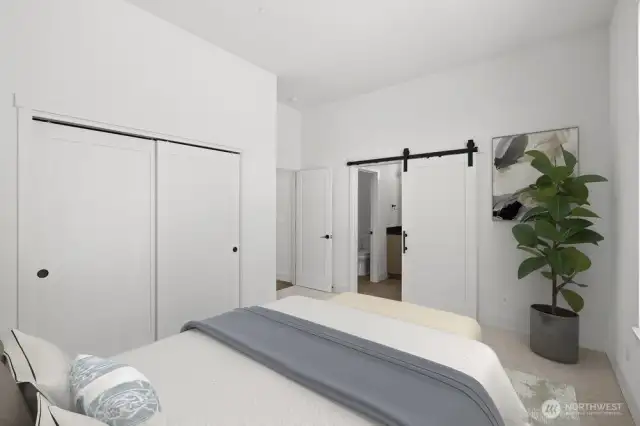 Primary bedroom shown virtually staged for design inspiration.