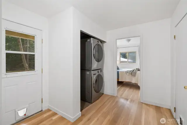 Laundry downstairs near bedroom, back door, garage