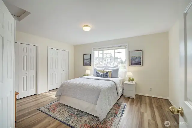 A third bedroom with double closets is also offered upstairs.
