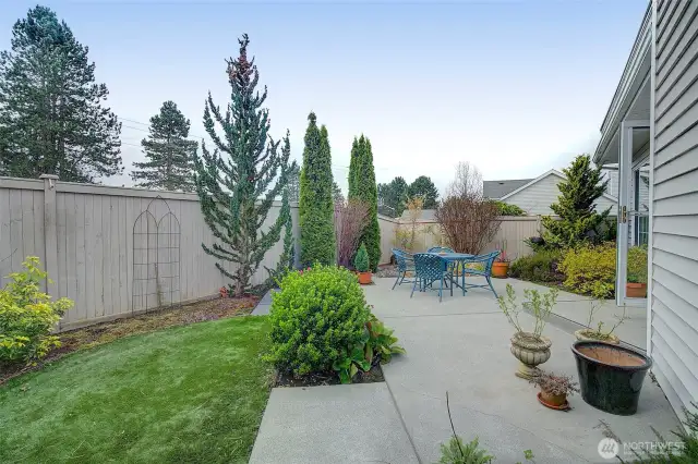 Just outside the living room is this lovely private patio.