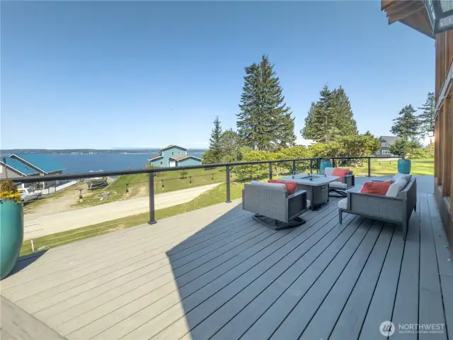 View from the 720 sq ft new deck with the 'Raincapture System' underneath. This system captures all the rain run off & can be used for irrigation, pressure washing, car washing etc. This also keeps the lower level dry which allows for all season use.